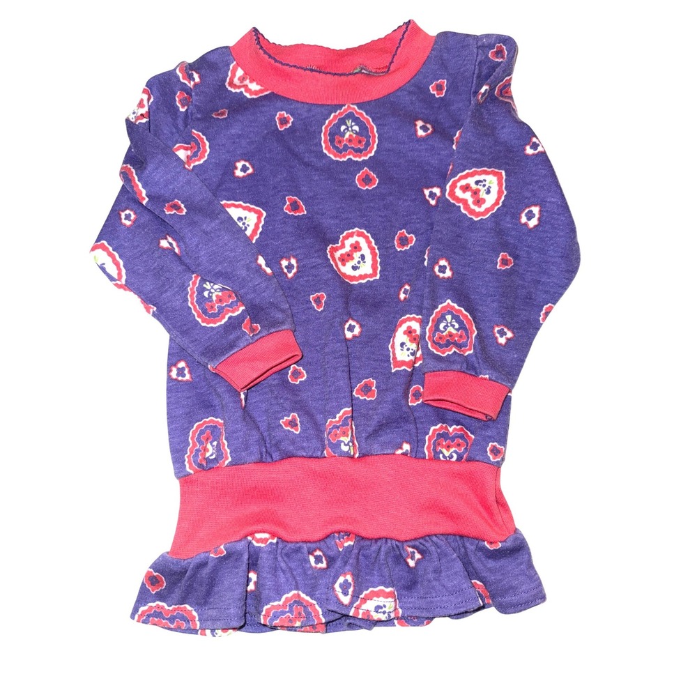 Vintage Sprockets Mervyns Purple Heart Print Ruffle Sweatshirt Dress 12 Months